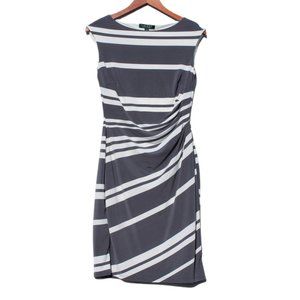 NWOT LAUREN Ralph Lauren Slate-White Striped Cap Sleeve Stretch Ruched  Sz 4